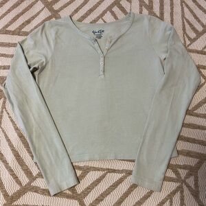 John Galt Sage Green Long Sleeve Crop Top